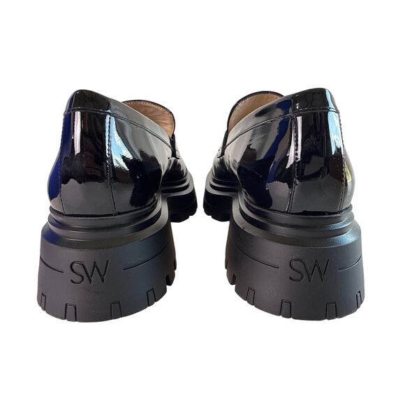 Stuart Weitzman Bedford Loafer Platform Slip On Womens 9.5 Black Patent Leather - Picture 6 of 13